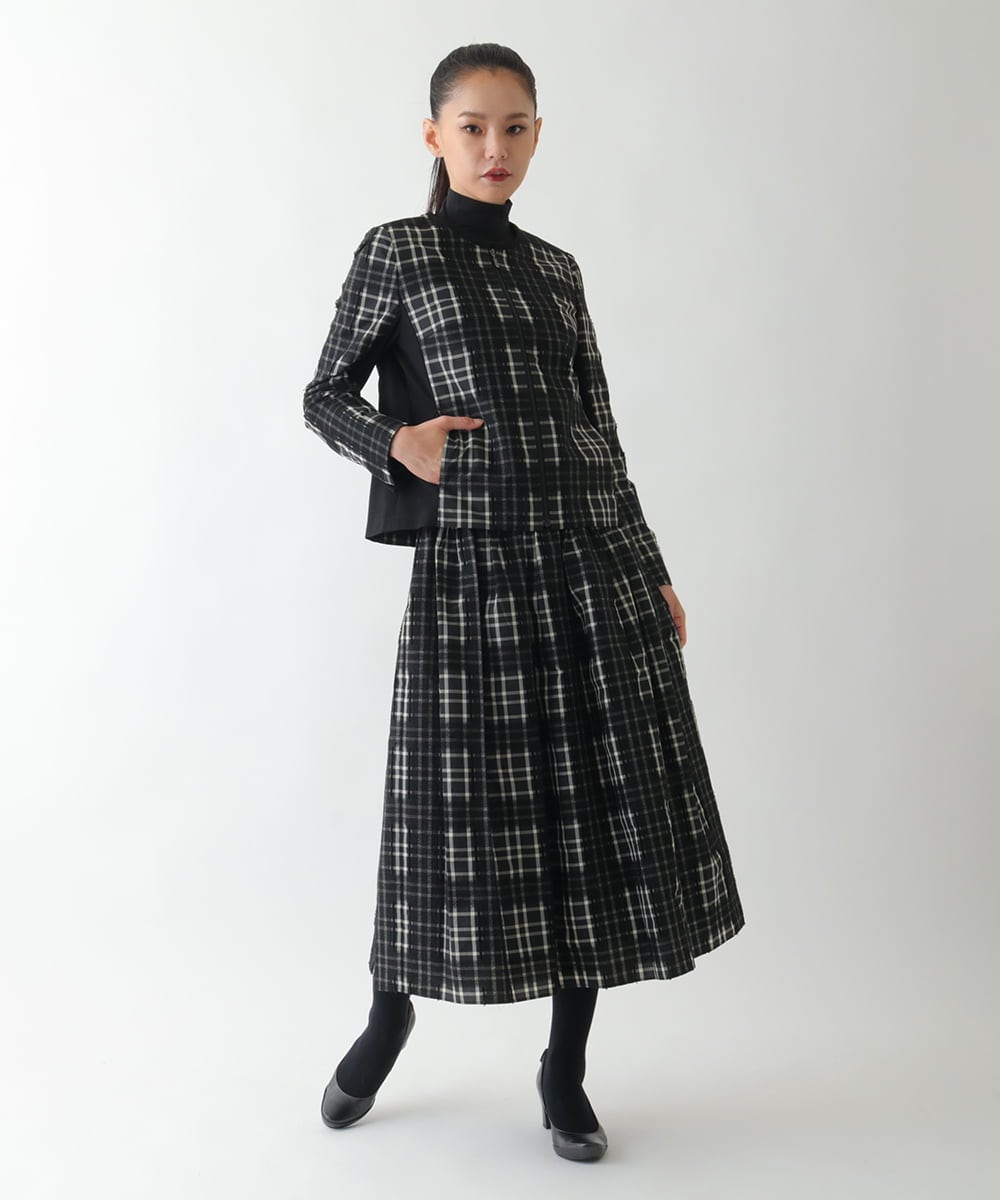 R6JAE50430 HIROKO BIS(小さいサイズ)(メゾン ドゥ サンク) 【小さいサイズ】チェックジャカードジップアップジャケット ブラック