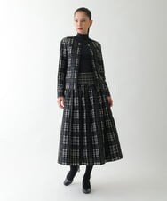 R6JAE50430 HIROKO BIS(小さいサイズ)(メゾン ドゥ サンク) 【小さいサイズ】チェックジャカードジップアップジャケット ブラック