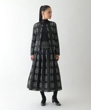 R6JAE50430 HIROKO BIS(小さいサイズ)(メゾン ドゥ サンク) 【小さいサイズ】チェックジャカードジップアップジャケット ブラック