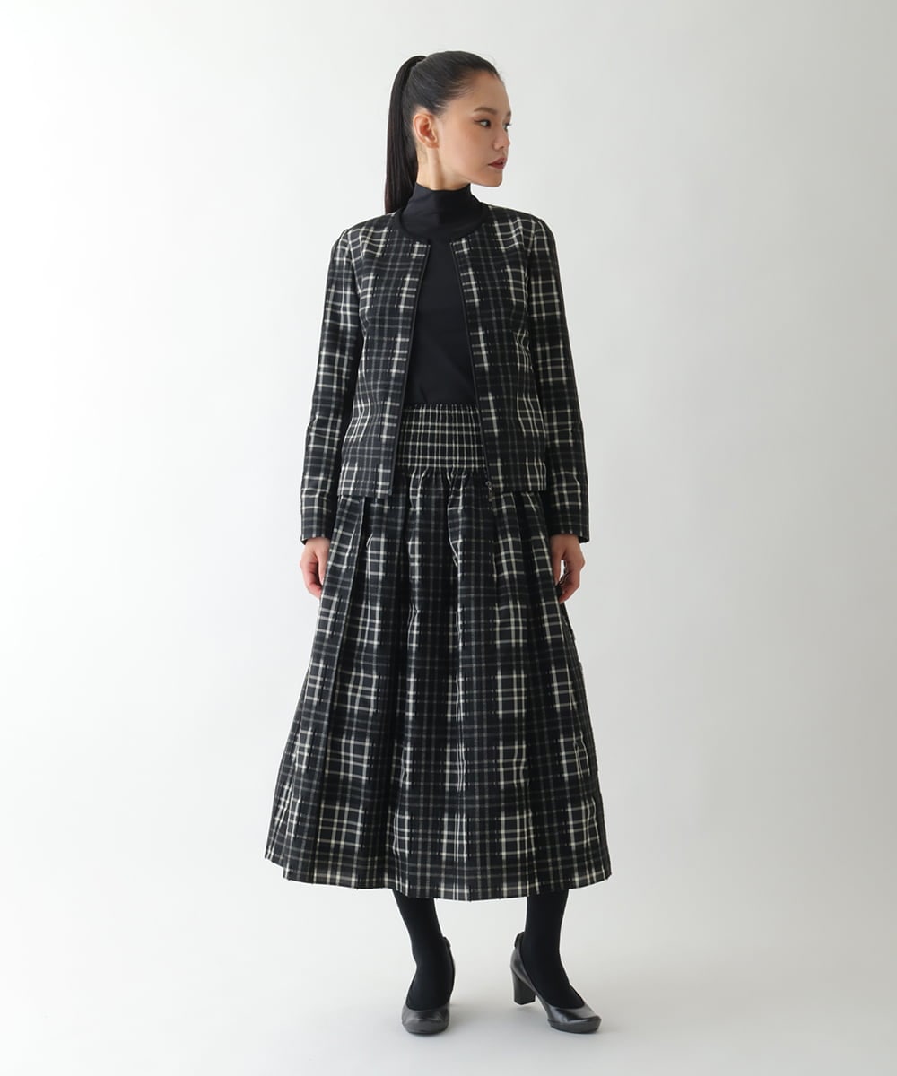 R6JAE50430 HIROKO BIS(小さいサイズ)(メゾン ドゥ サンク) 【小さいサイズ】チェックジャカードジップアップジャケット ブラック