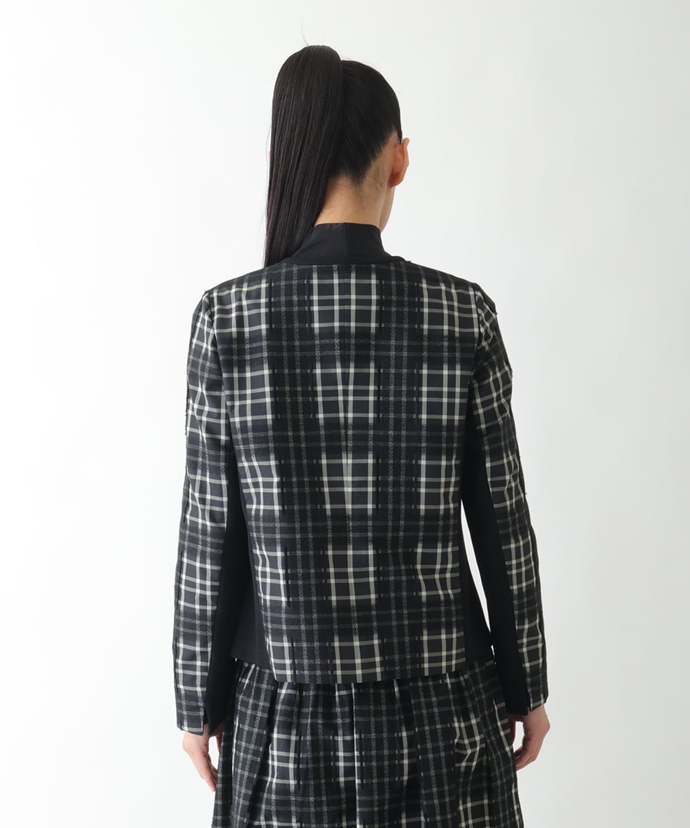 R6JAE50430 HIROKO BIS(小さいサイズ)(メゾン ドゥ サンク) 【小さいサイズ】チェックジャカードジップアップジャケット ブラック