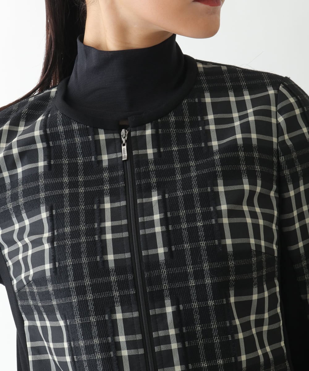 R6JAE50430 HIROKO BIS(小さいサイズ)(メゾン ドゥ サンク) 【小さいサイズ】チェックジャカードジップアップジャケット ブラック