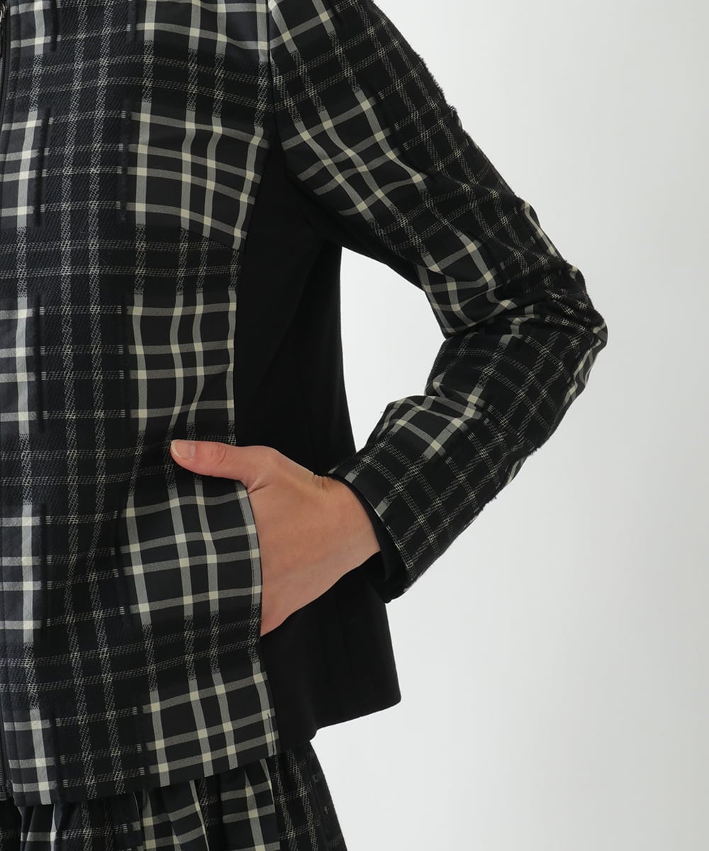 R6JAE50430 HIROKO BIS(小さいサイズ)(メゾン ドゥ サンク) 【小さいサイズ】チェックジャカードジップアップジャケット ブラック