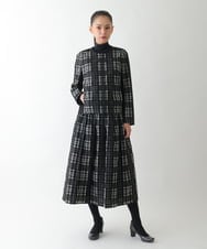 R6JAE50430 HIROKO BIS(小さいサイズ)(メゾン ドゥ サンク) 【小さいサイズ】チェックジャカードジップアップジャケット ブラック