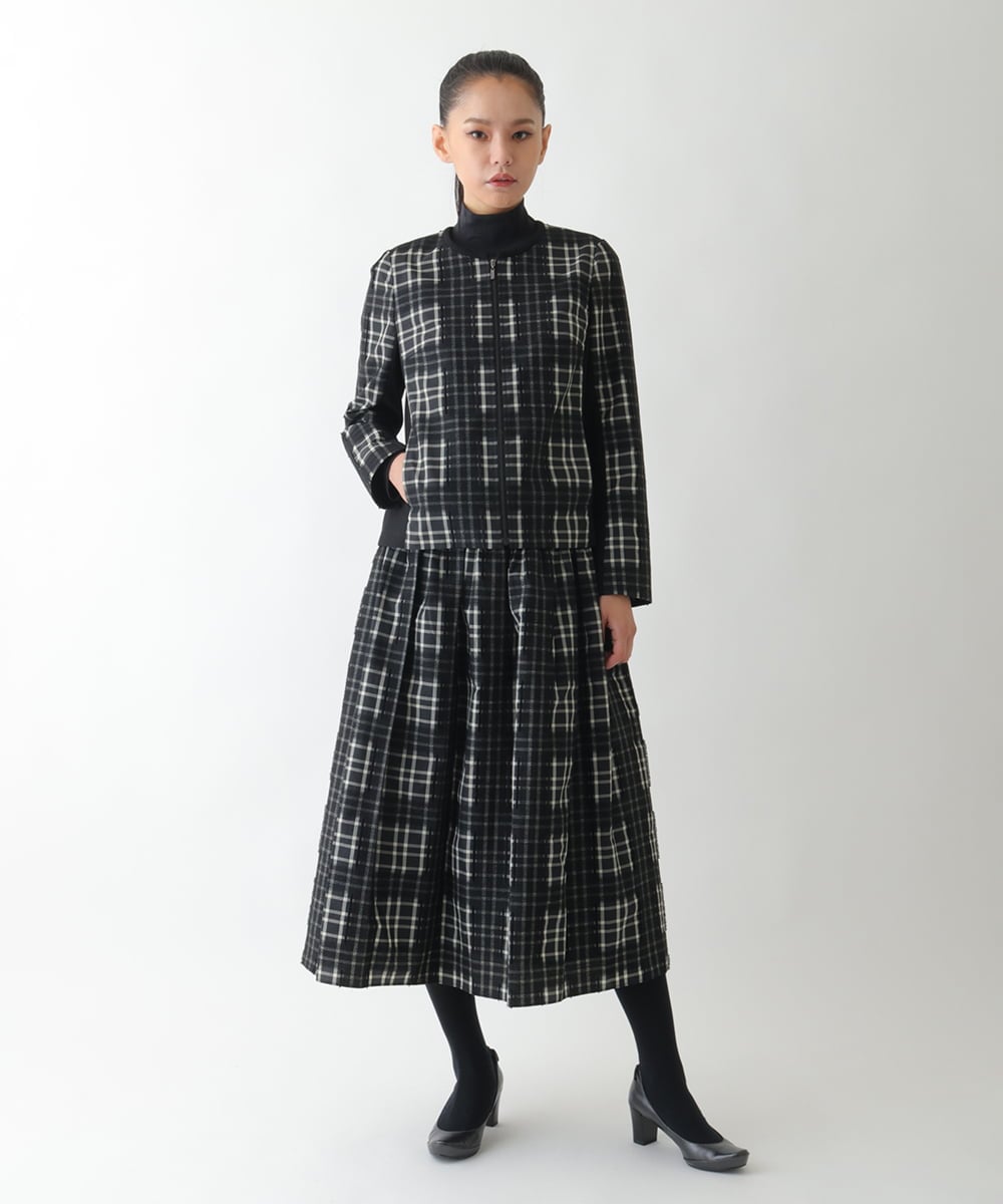 R6JAE50430 HIROKO BIS(小さいサイズ)(メゾン ドゥ サンク) 【小さいサイズ】チェックジャカードジップアップジャケット ブラック
