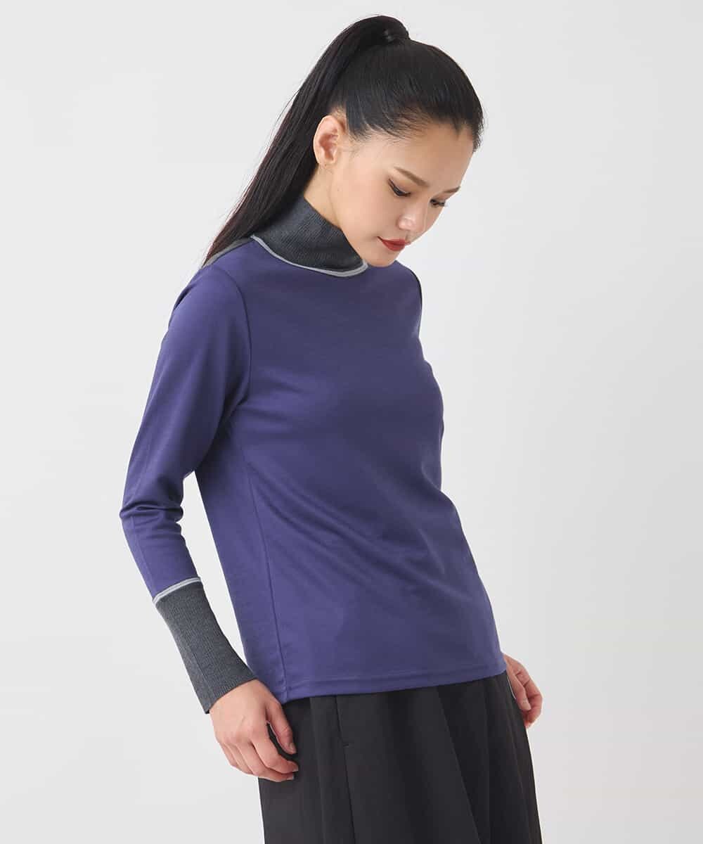 R6KAD10190 HIROKO BIS(小さいサイズ)(メゾン ドゥ サンク) 【小さいサイズ】配色アクセントハイネックインナープルオーバー グリーン