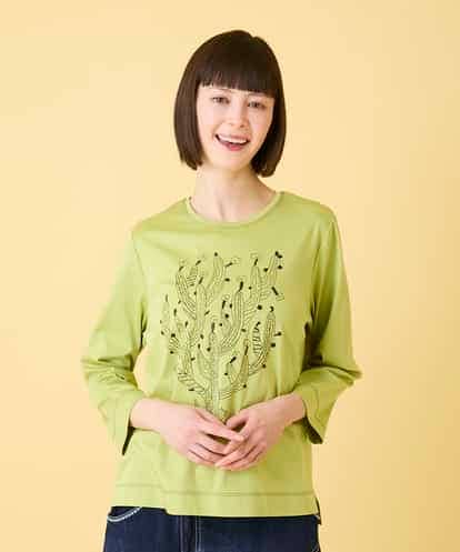 R6KED22190  【小さいサイズ】サボテン刺繍コットンTシャツ