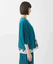 R6KGA01290 HIROKO BIS(小さいサイズ)(メゾン ドゥ サンク) 【小さいサイズ/接触冷感/セットアップ対応】ランダムプリーツショートカーディガン グリーン