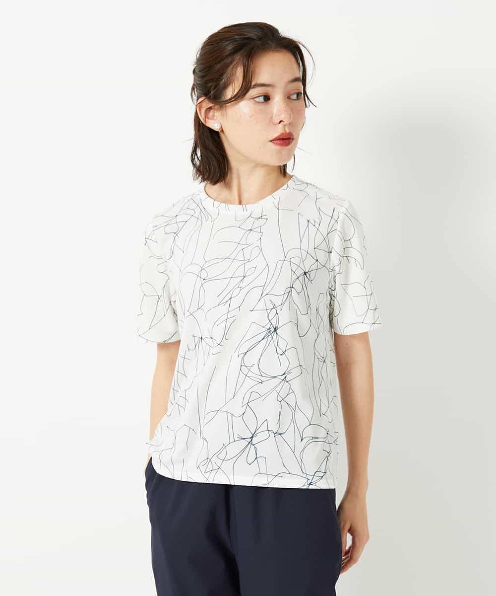 R6KGE47220 HIROKO BIS(小さいサイズ)(メゾン ドゥ サンク) 【小さいサイズ】アートフラワーフレアスリーブカットソー ホワイト
