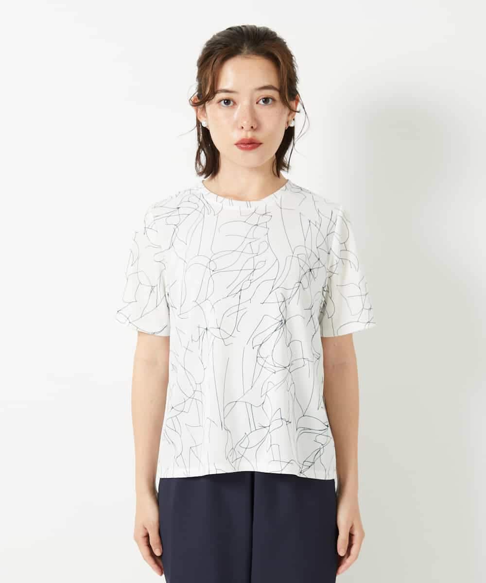 R6KGE47220 HIROKO BIS(小さいサイズ)(メゾン ドゥ サンク) 【小さいサイズ】アートフラワーフレアスリーブカットソー ホワイト