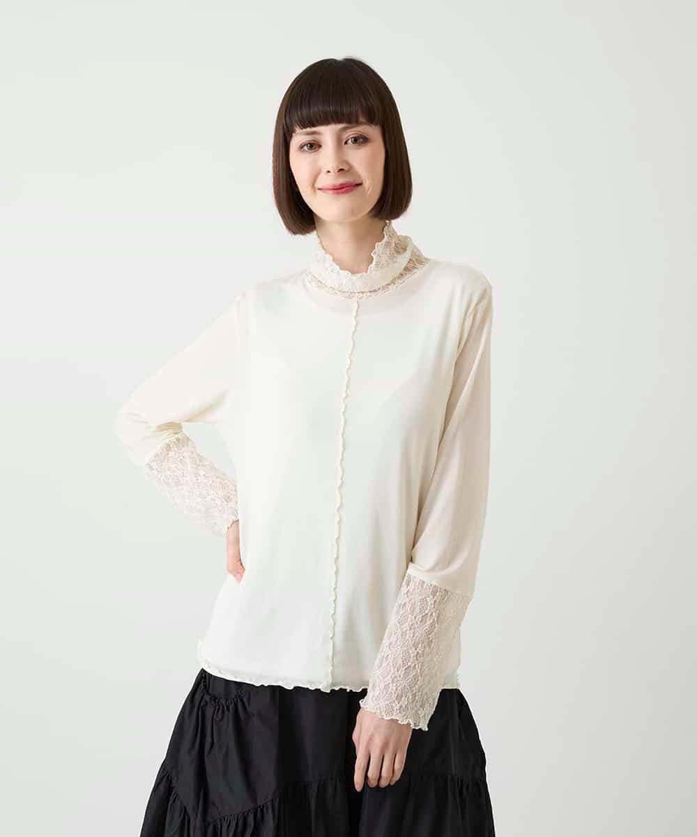 R6KLE25170 HIROKO BIS(小さいサイズ)(メゾン ドゥ サンク) 【小さいサイズ】レースジョイントストレッチプルオーバー アイボリー