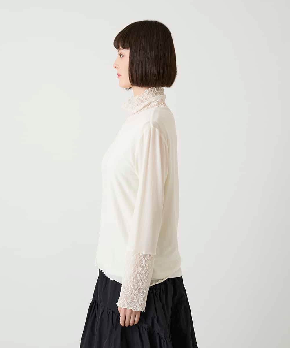 R6KLE25170 HIROKO BIS(小さいサイズ)(メゾン ドゥ サンク) 【小さいサイズ】レースジョイントストレッチプルオーバー アイボリー