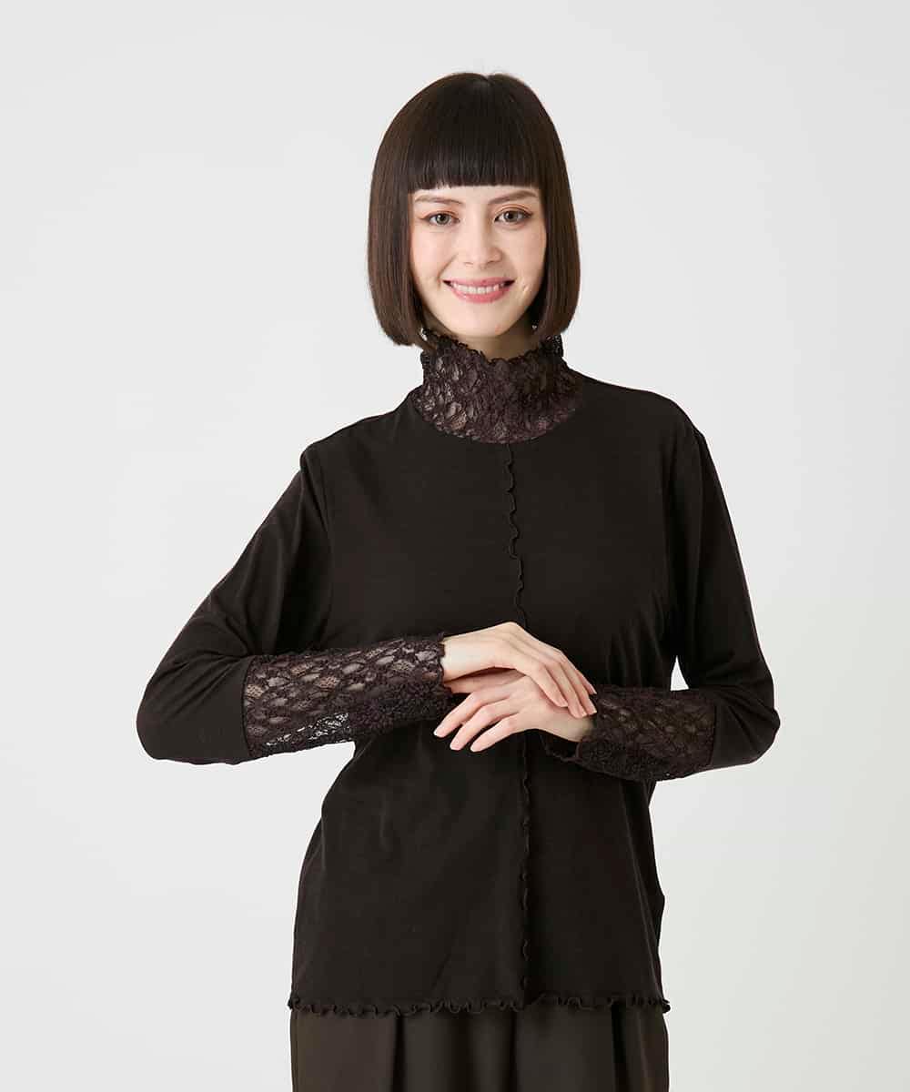 R6KLE25170 HIROKO BIS(小さいサイズ)(メゾン ドゥ サンク) 【小さいサイズ】レースジョイントストレッチプルオーバー ブラウン