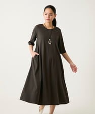 R6PFD37360 HIROKO BIS(小さいサイズ)(メゾン ドゥ サンク) 【小さいサイズ】切り替えフレアジャージーワンピース ブラウン