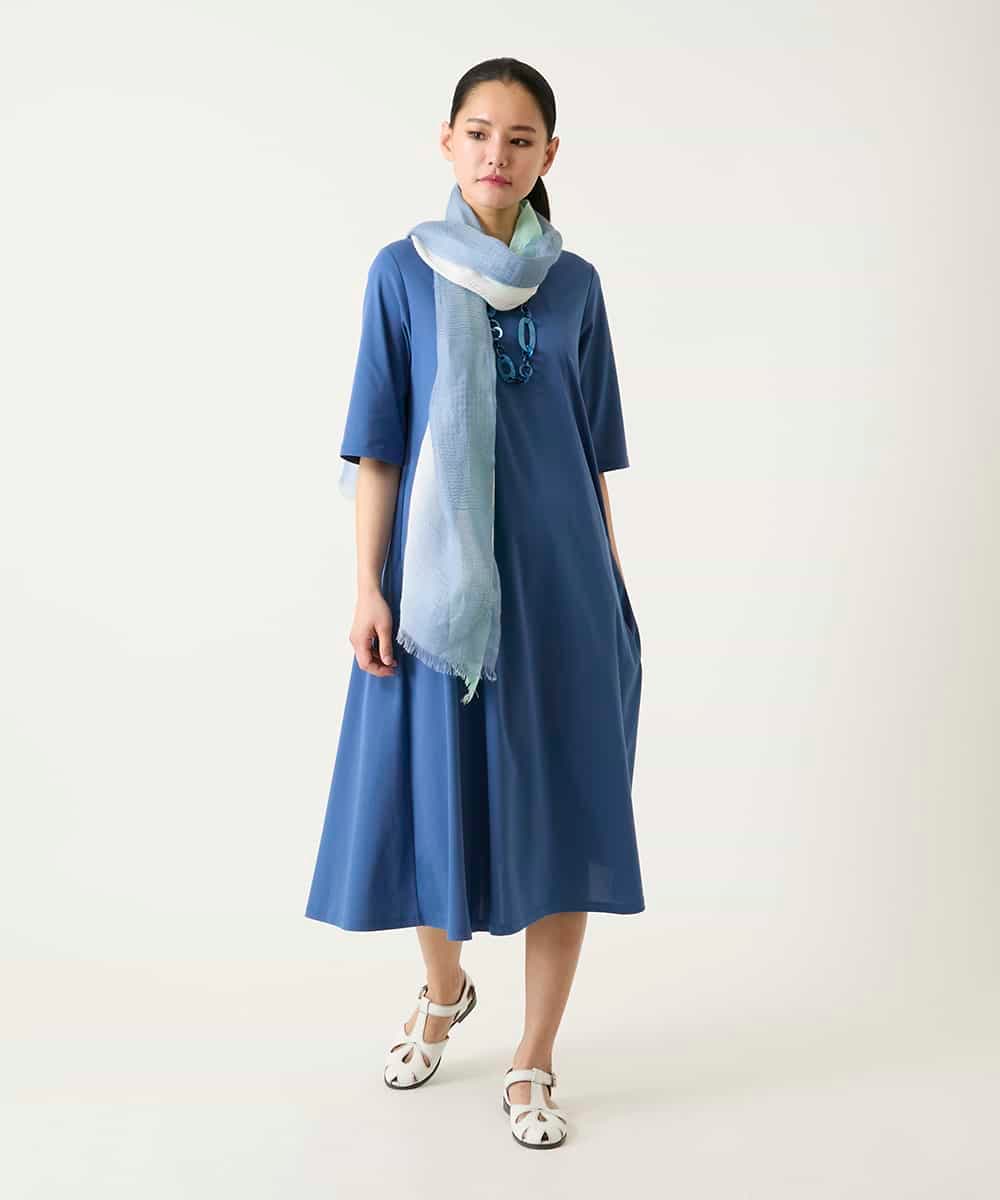 R6PFD37360 HIROKO BIS(小さいサイズ)(メゾン ドゥ サンク) 【小さいサイズ】切り替えフレアジャージーワンピース ブルー