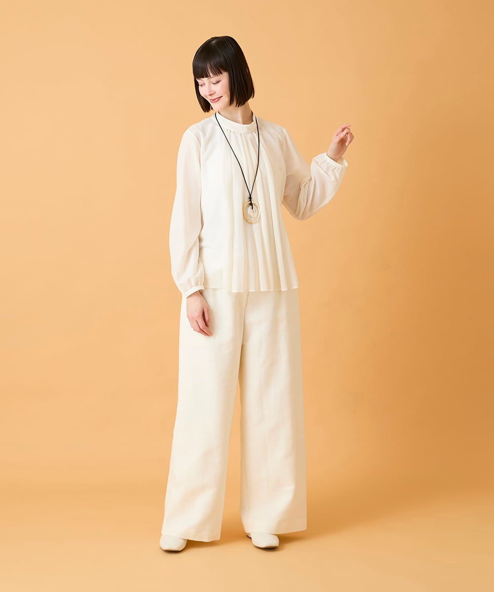 RBBED50260 HIROKO BIS(ヒロコ ビス) スタンドカラーかまぼこプリーツブラウス /洗える チャコールブラウン