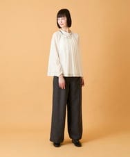 RBBED50260 HIROKO BIS(ヒロコ ビス) スタンドカラーかまぼこプリーツブラウス /洗える チャコールブラウン