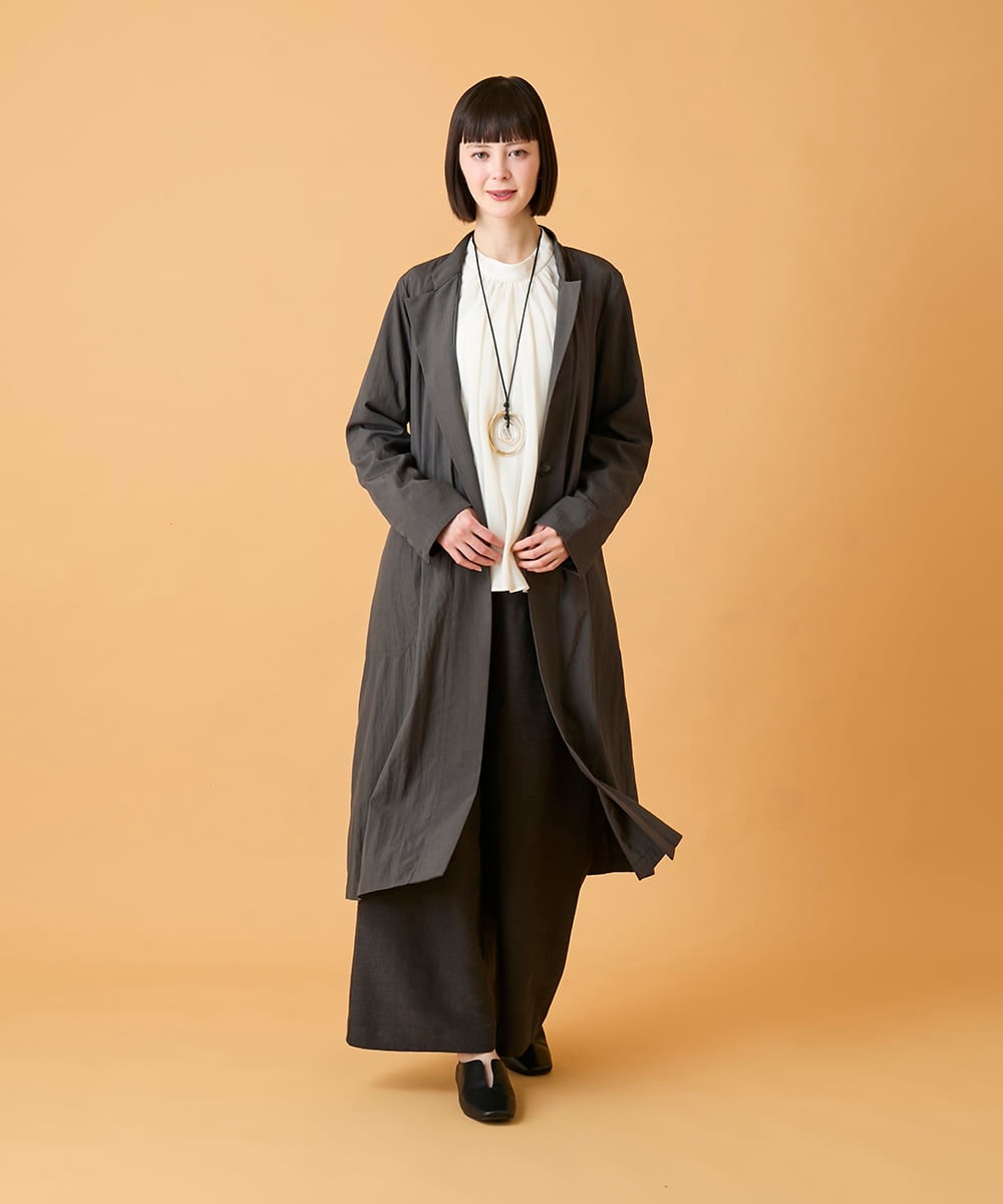 RBBED50260 HIROKO BIS(ヒロコ ビス) スタンドカラーかまぼこプリーツブラウス /洗える チャコールブラウン
