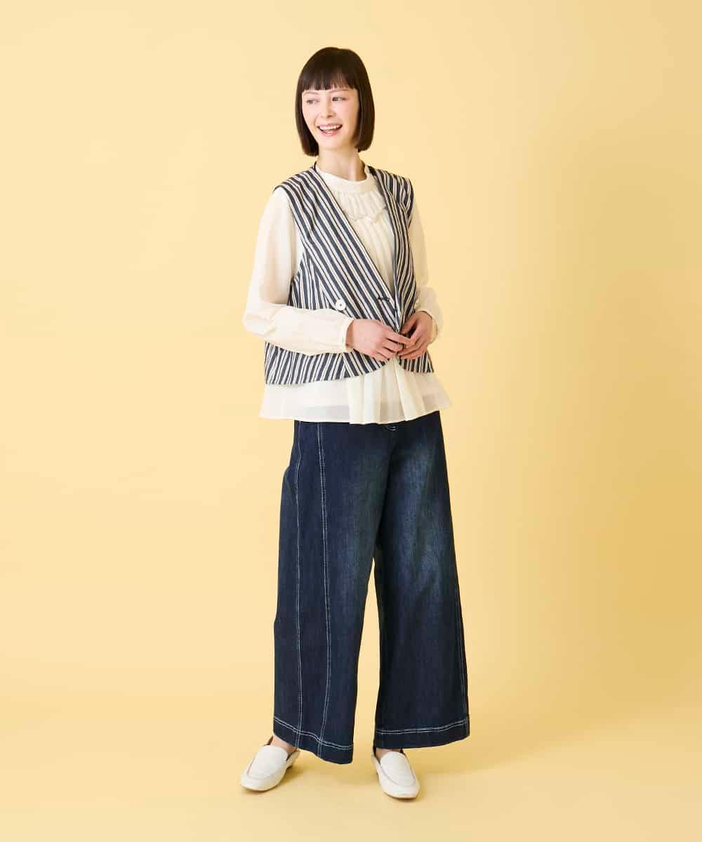 RBBED50260 HIROKO BIS(ヒロコ ビス) スタンドカラーかまぼこプリーツブラウス /洗える チャコールブラウン