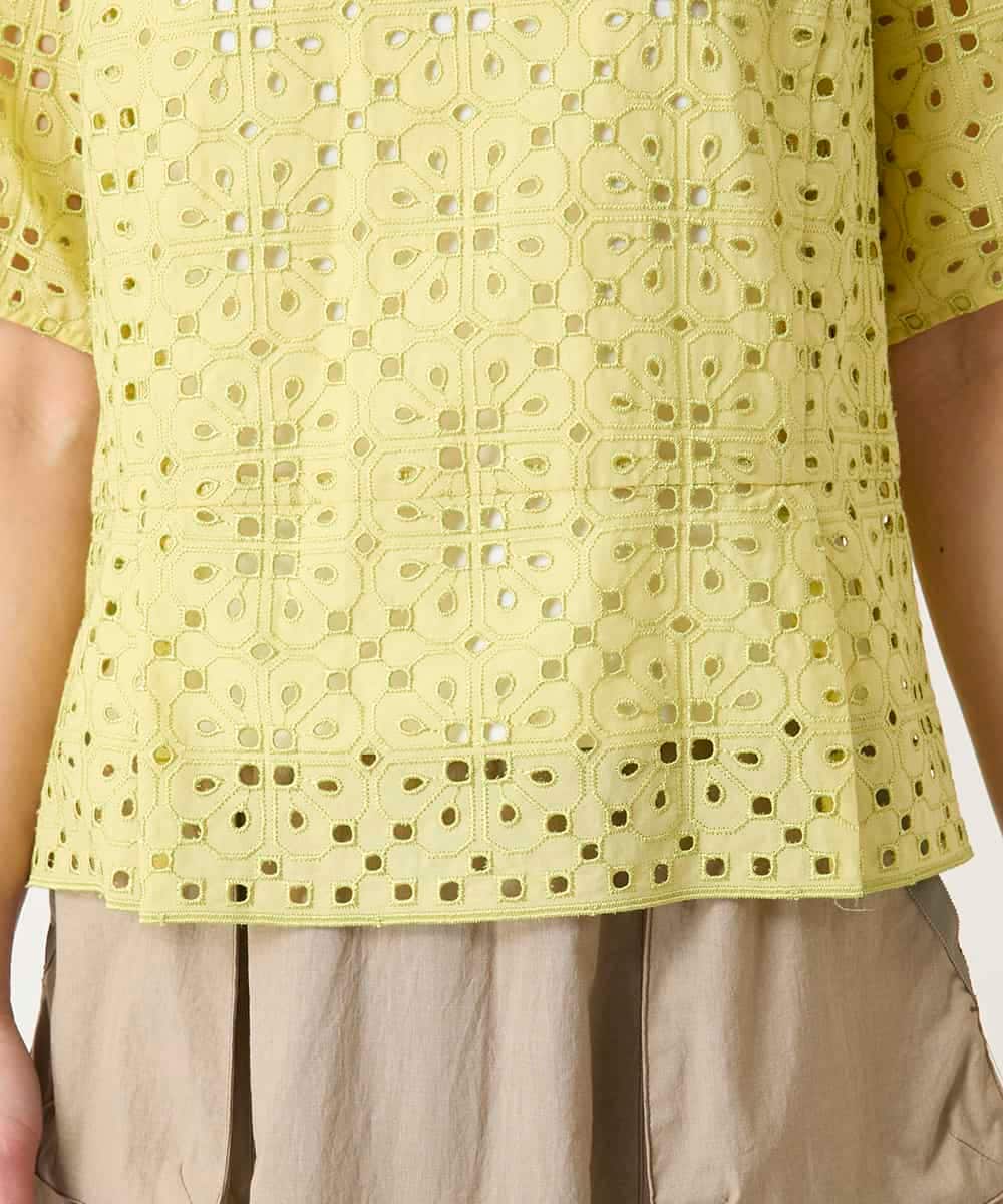 RBBFD33270 HIROKO BIS(ヒロコ ビス) アイレット刺繍タックヘムブラウス /洗える ライトイエロー