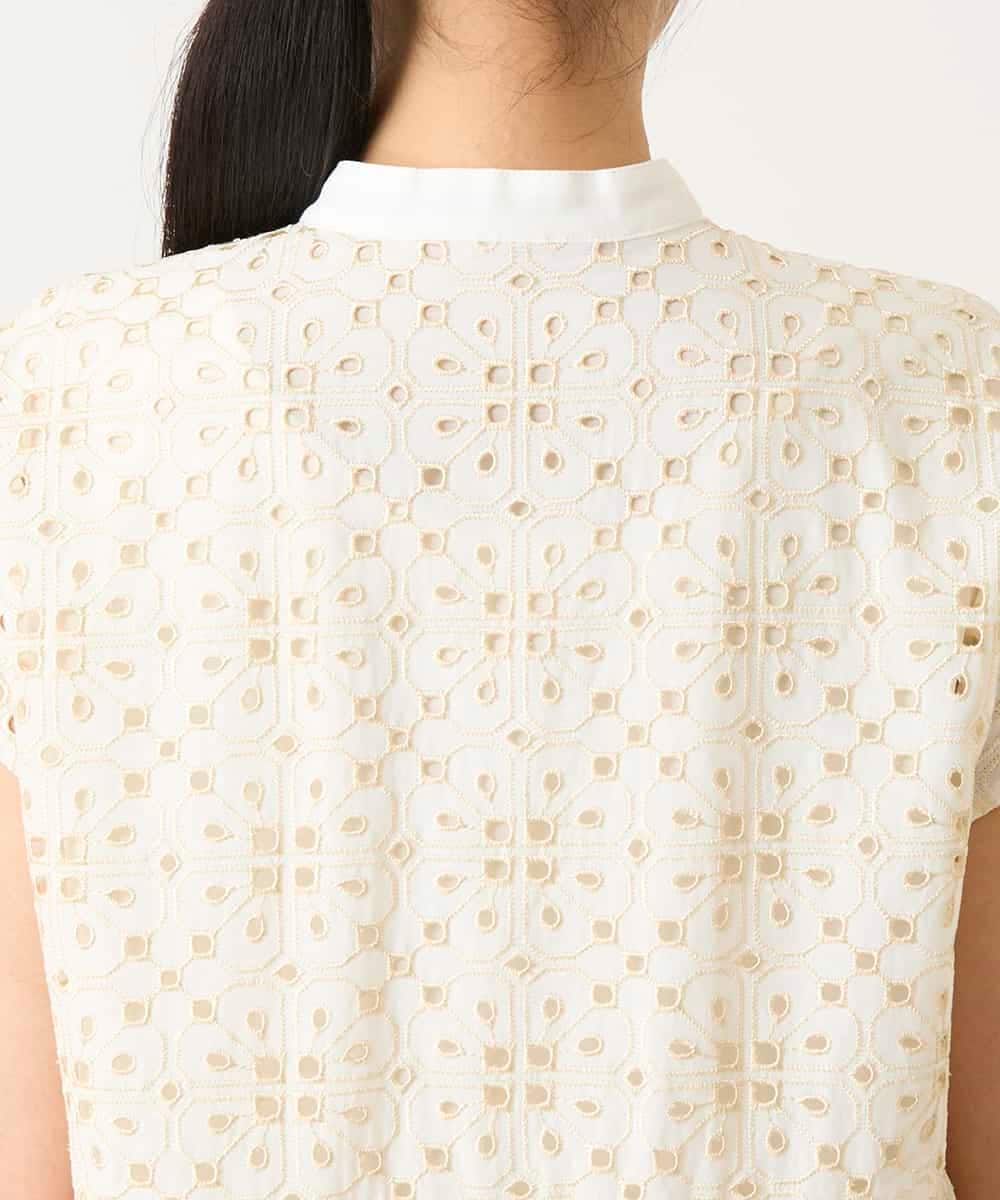 RBBFD34390 HIROKO BIS(ヒロコ ビス) アイレット刺繍フレンチスリーブチュニックブラウス /洗える アイボリー