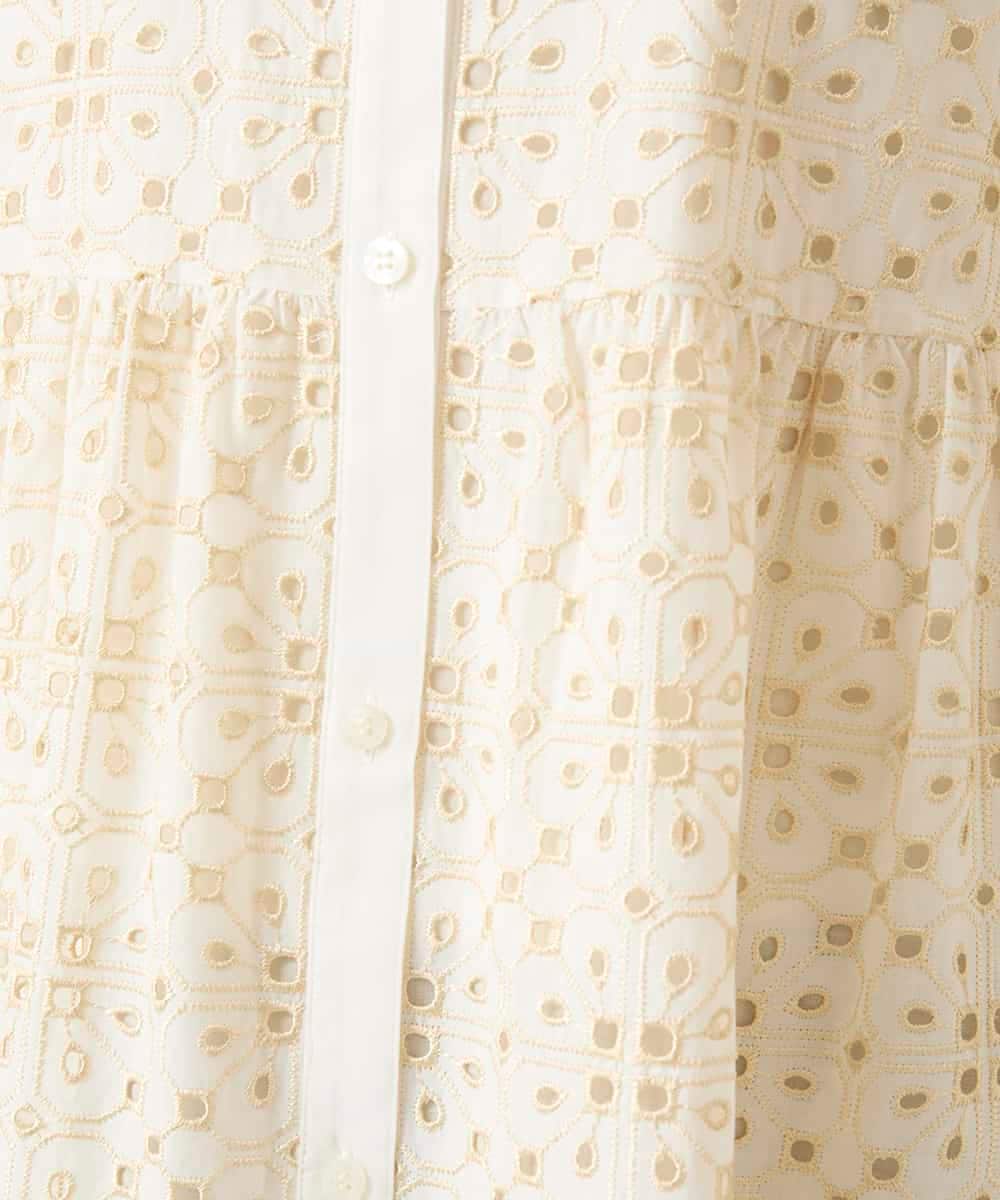 RBBFD34390 HIROKO BIS(ヒロコ ビス) アイレット刺繍フレンチスリーブチュニックブラウス /洗える アイボリー