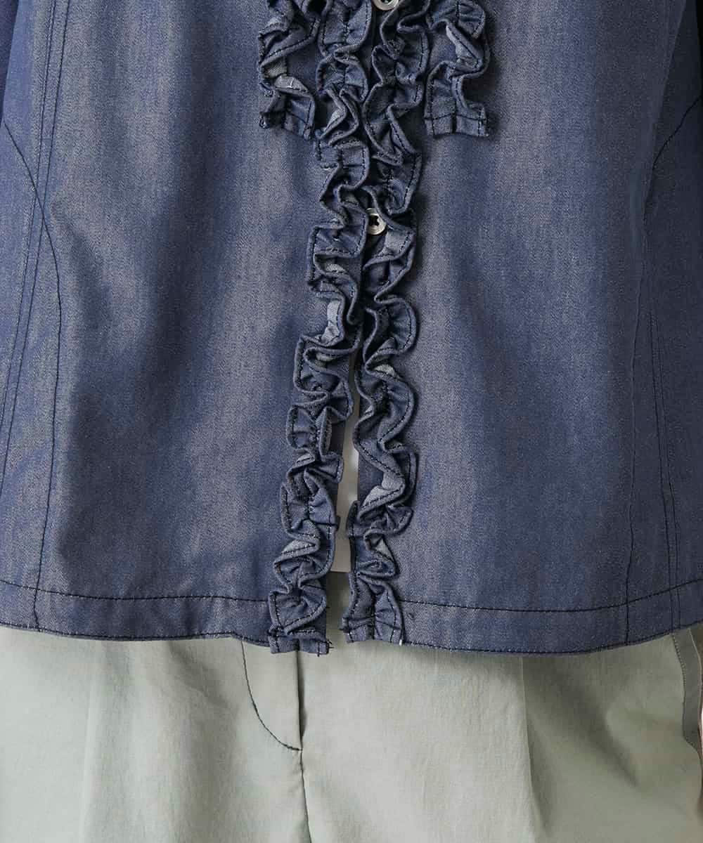 RBBFD40230 HIROKO BIS(ヒロコ ビス) フリルアクセントダンガリーブラウス /洗える ネイビー