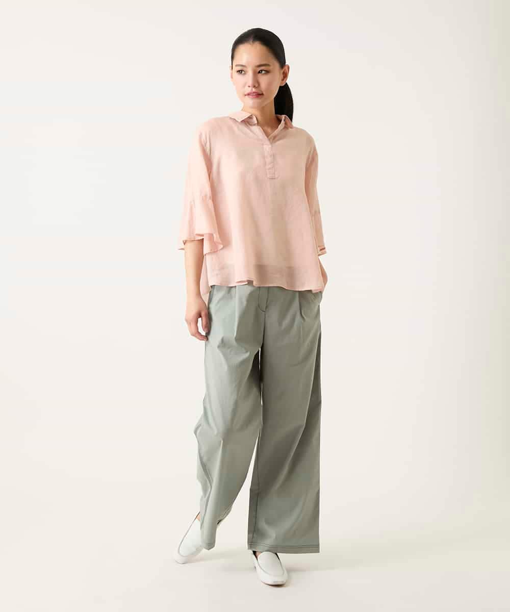RBBFD45180 HIROKO BIS(ヒロコ ビス) フレアスリーブ麻ブラウス /洗える グリーン