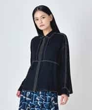 RBBJD12290 HIROKO BIS(ヒロコ ビス) ステッチデザイン短丈シアーブラウス ブラック