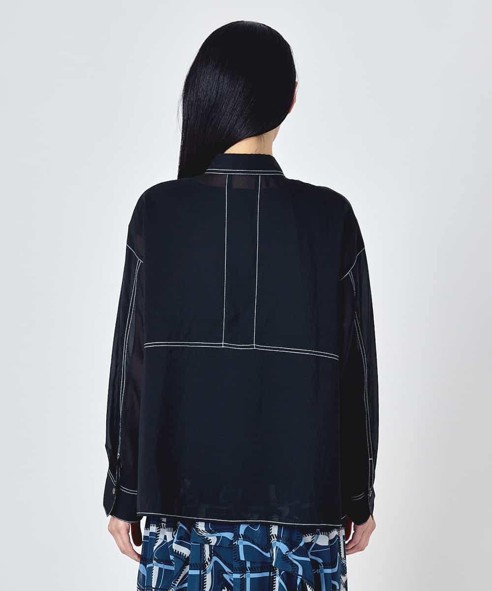RBBJD12290 HIROKO BIS(ヒロコ ビス) ステッチデザイン短丈シアーブラウス ブラック