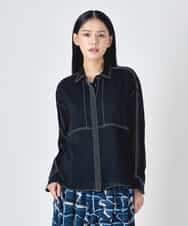 RBBJD12290 HIROKO BIS(ヒロコ ビス) ステッチデザイン短丈シアーブラウス ブラック
