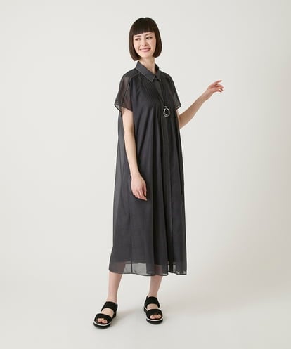 RBEGE31340 HIROKO BIS サテンデニムピンタックデザインワンピース /洗える