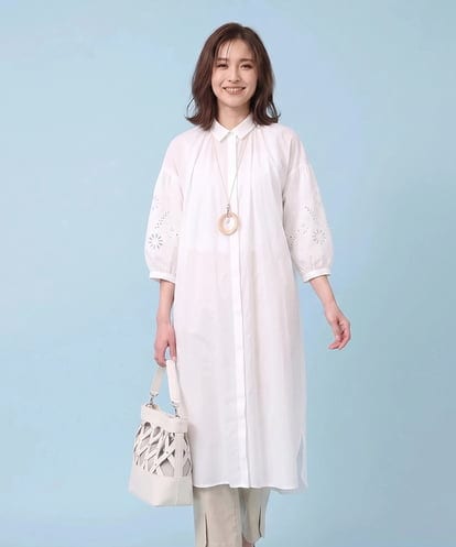 RBEHV21330 HIROKO BIS 刺繍スリーブデザインシャツワンピース /洗える
