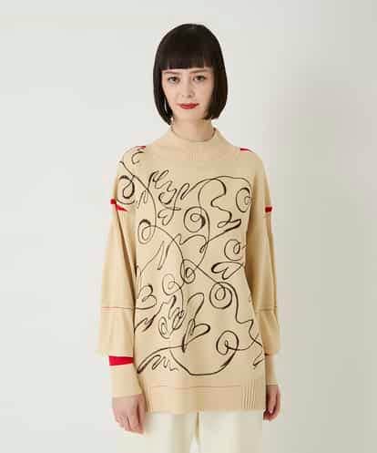 RBFAE50330 HIROKO BIS ニュアンス刺繍アクセントニットプルオーバー