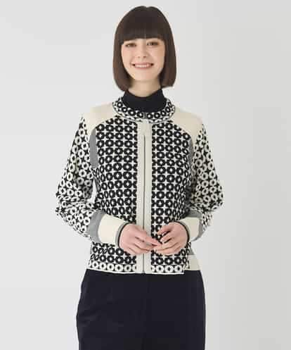 RBFCE80390 HIROKO BIS ジャカード×インターシャ幾何柄ニットカーディガン