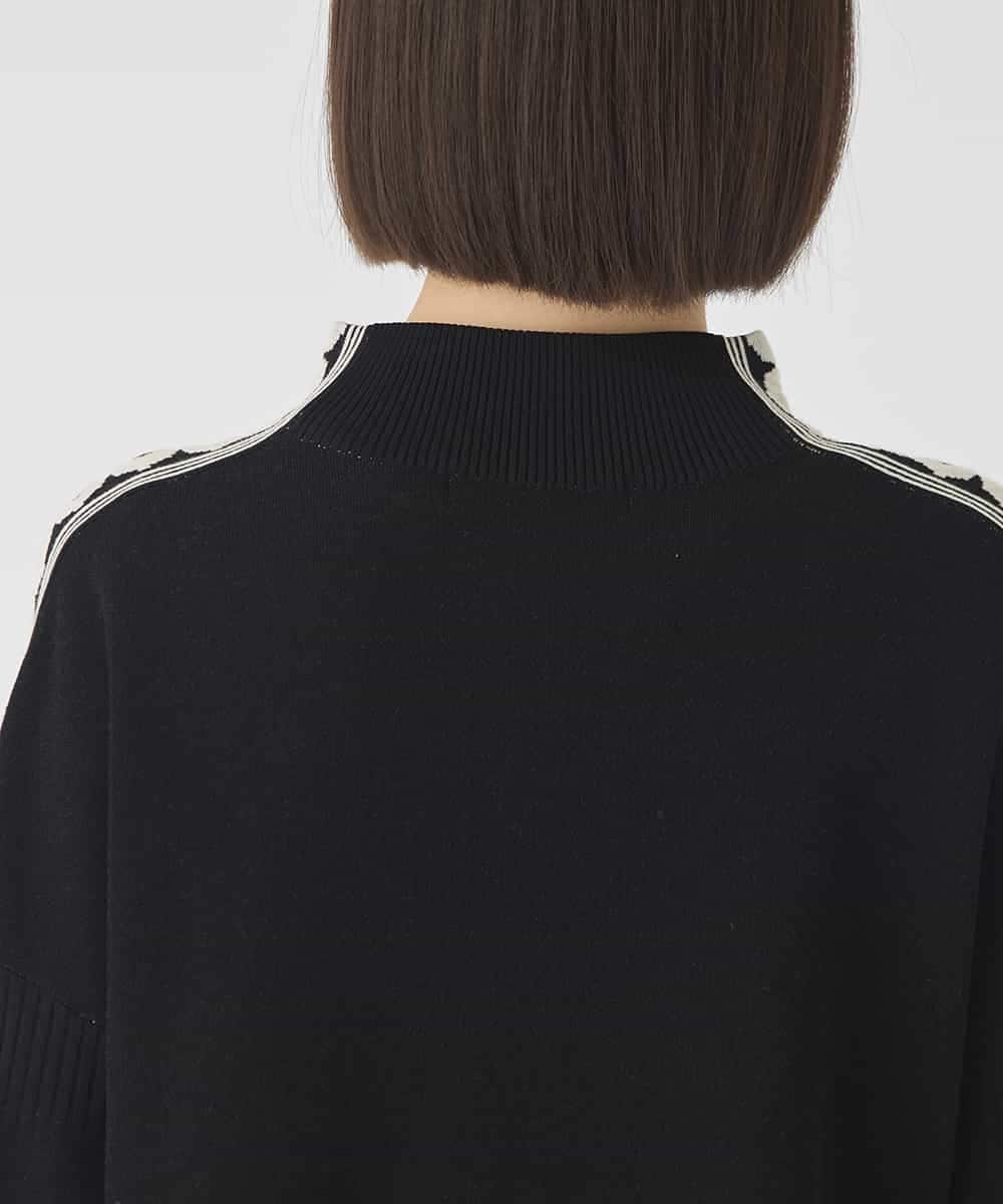 RBFCE81330 HIROKO BIS(ヒロコ ビス) ジャカード×インターシャ幾何柄ニットプルオーバー ブラック