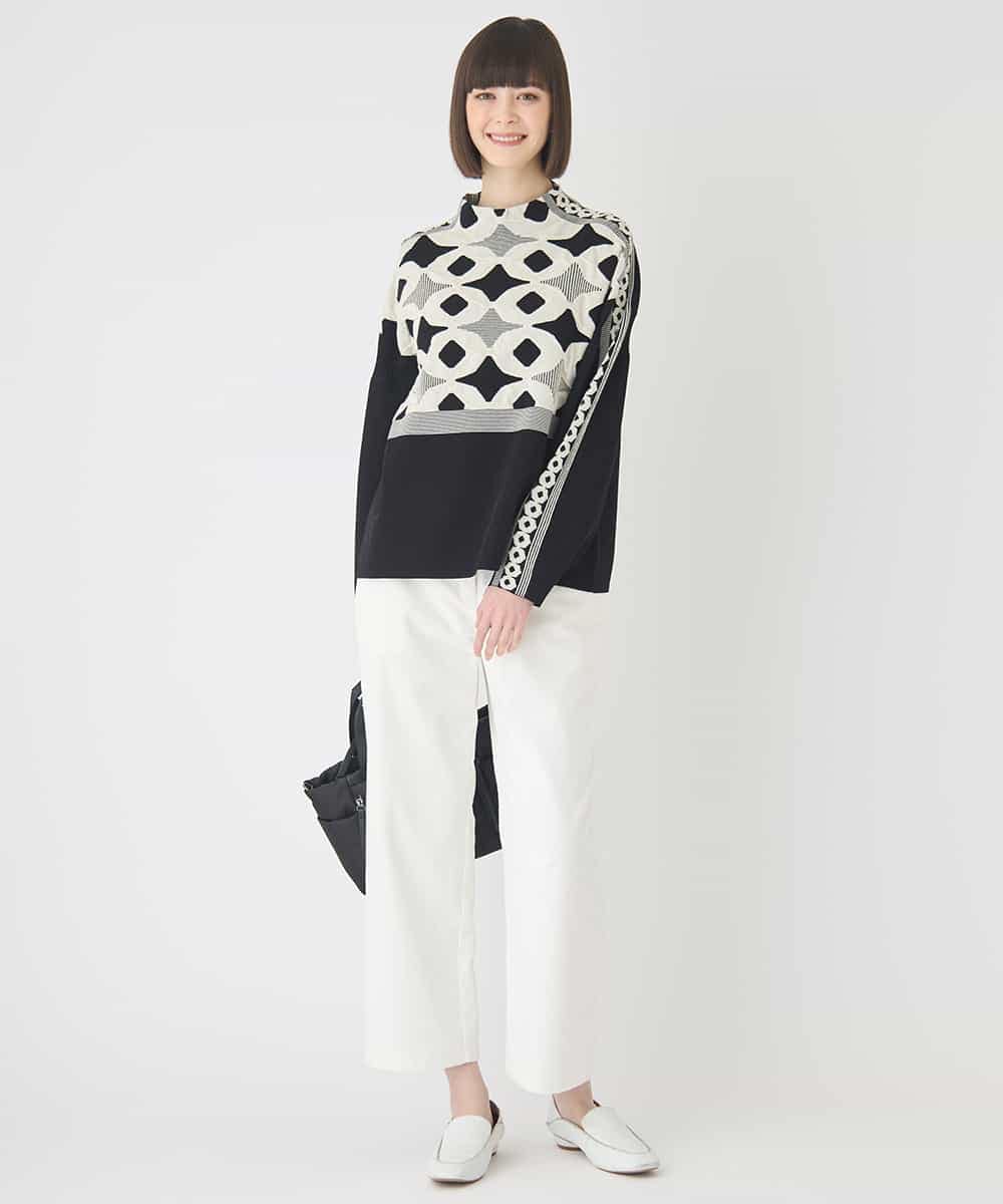 RBFCE81330 HIROKO BIS(ヒロコ ビス) ジャカード×インターシャ幾何柄ニットプルオーバー ブラック