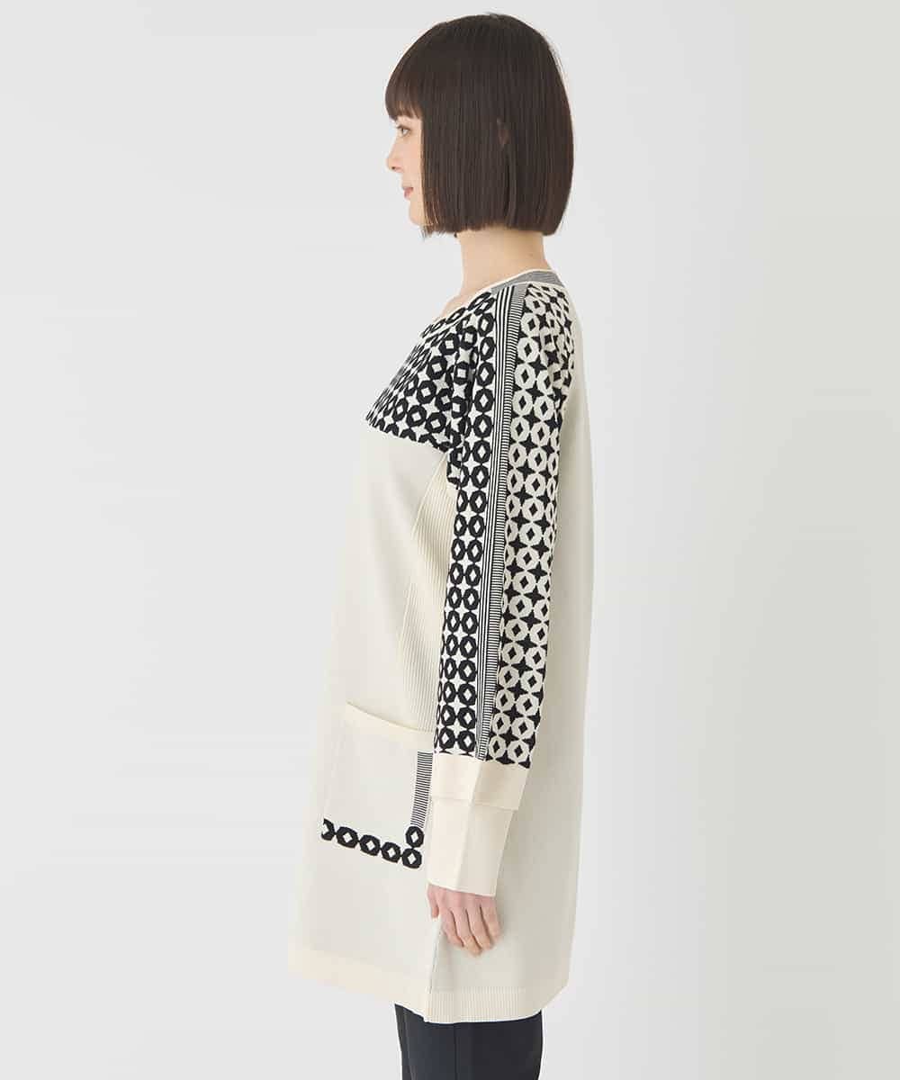 RBFCE82360 HIROKO BIS(ヒロコ ビス) ジャカード×インターシャ幾何柄チュニック アイボリー