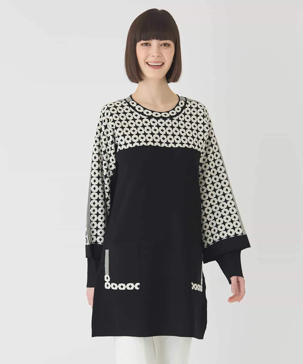 RBFCE82360 HIROKO BIS(ヒロコ ビス) ジャカード×インターシャ幾何柄チュニック ブラック