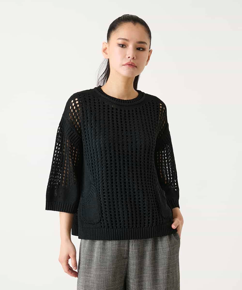 RBFFD41290 HIROKO BIS(ヒロコ ビス) ざっくりメッシュニットプルオーバー ブラック