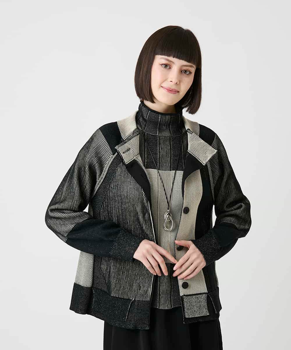 RBFLE20390 HIROKO BIS(ヒロコ ビス) 切り替え配色ニットカーディガン グリーン