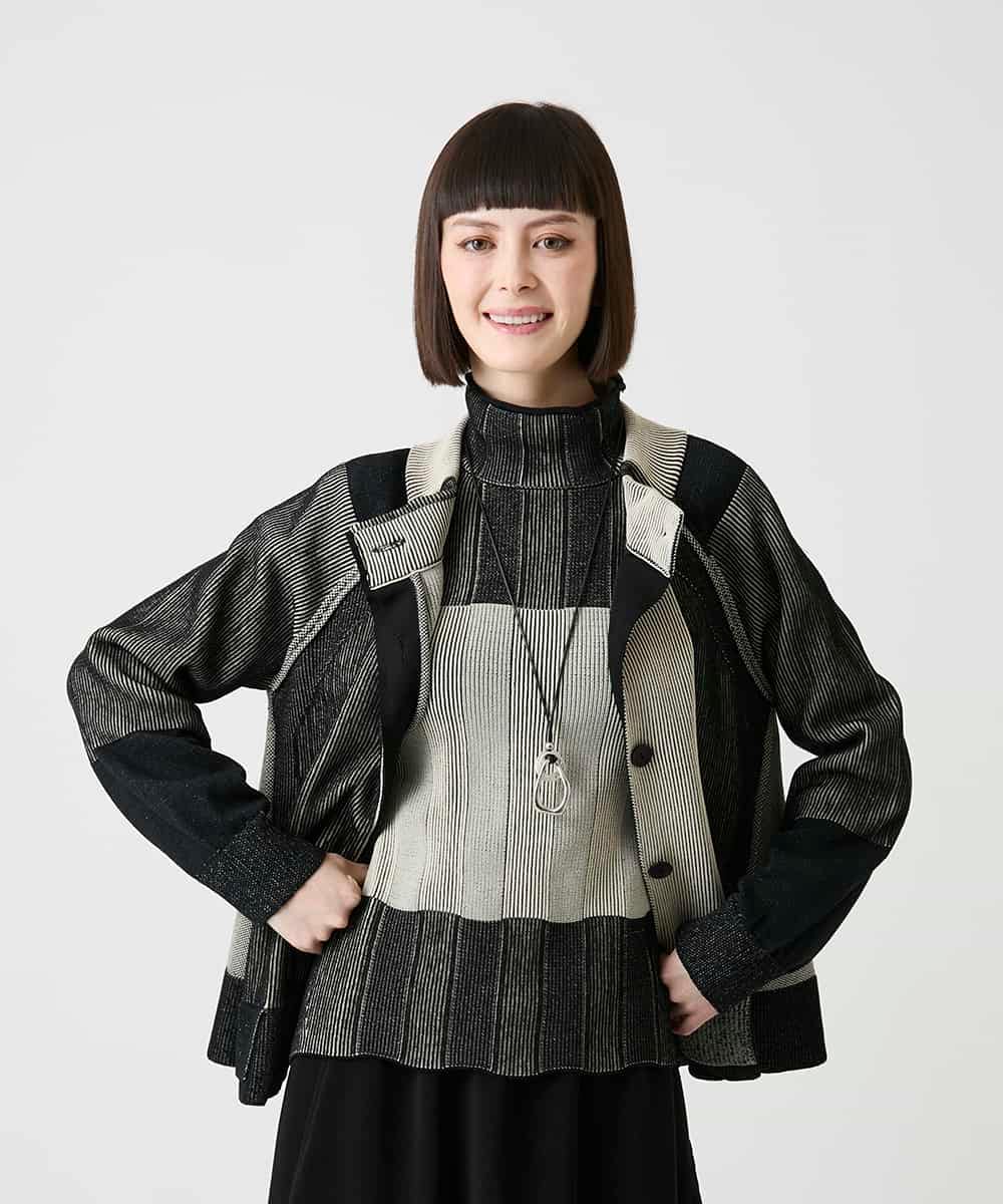 RBFLE20390 HIROKO BIS(ヒロコ ビス) 切り替え配色ニットカーディガン ブラック