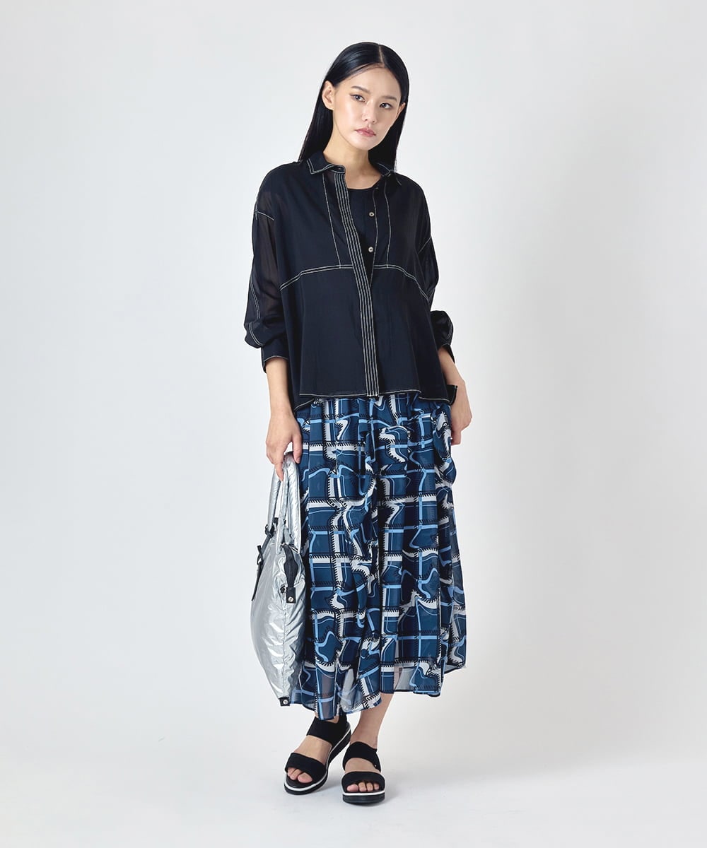 RBHJD21290 HIROKO BIS(ヒロコ ビス) 変形チェックアシンメトリーデザインスカート ネイビー