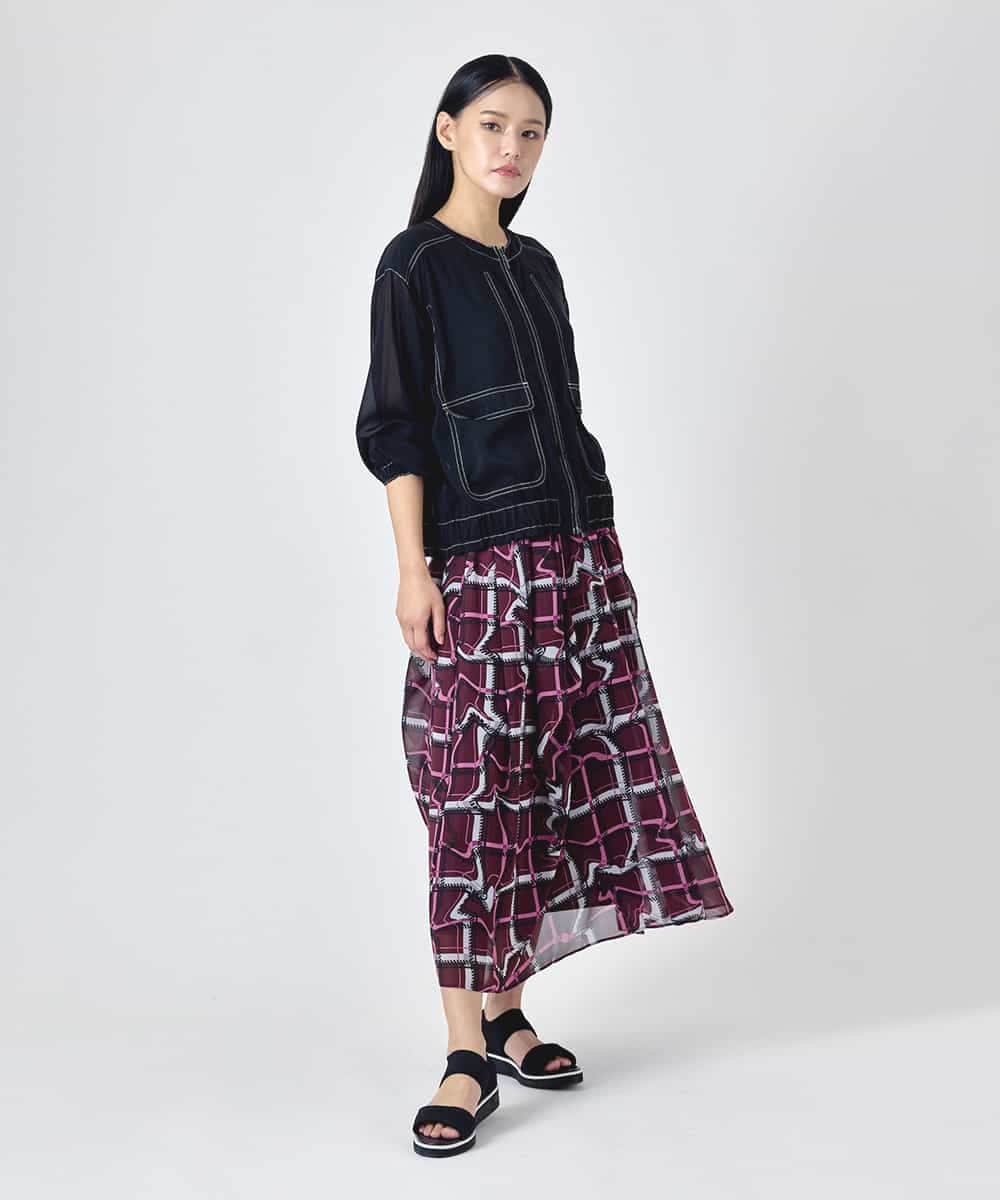 RBHJD21290 HIROKO BIS(ヒロコ ビス) 変形チェックアシンメトリーデザインスカート ネイビー