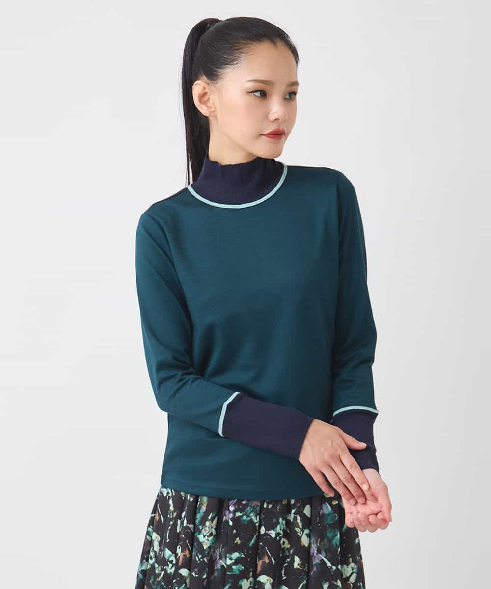 RBKAD10190 HIROKO BIS(ヒロコ ビス) 配色アクセントハイネックインナープルオーバー /洗える グリーン
