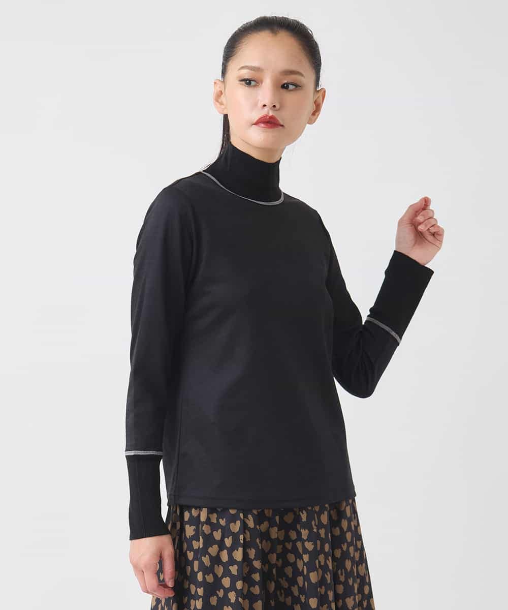 RBKAD10190 HIROKO BIS(ヒロコ ビス) 配色アクセントハイネックインナープルオーバー /洗える グリーン