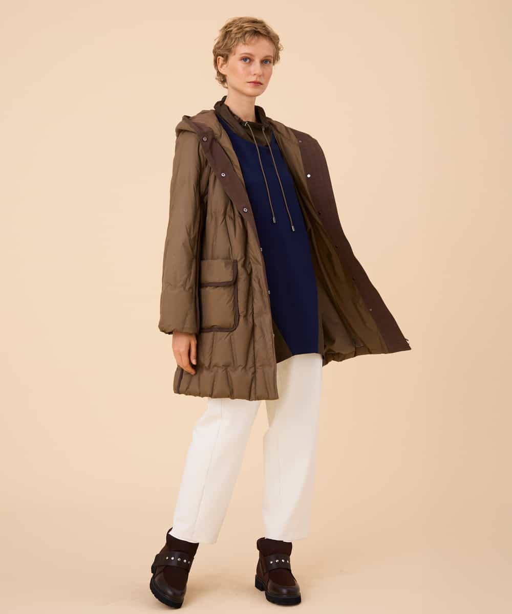 RBKAI61290 HIROKO BIS(ヒロコ ビス) 【先行予約】イレギュラーヘム異素材ジョイント切り替えチュニック ネイビー