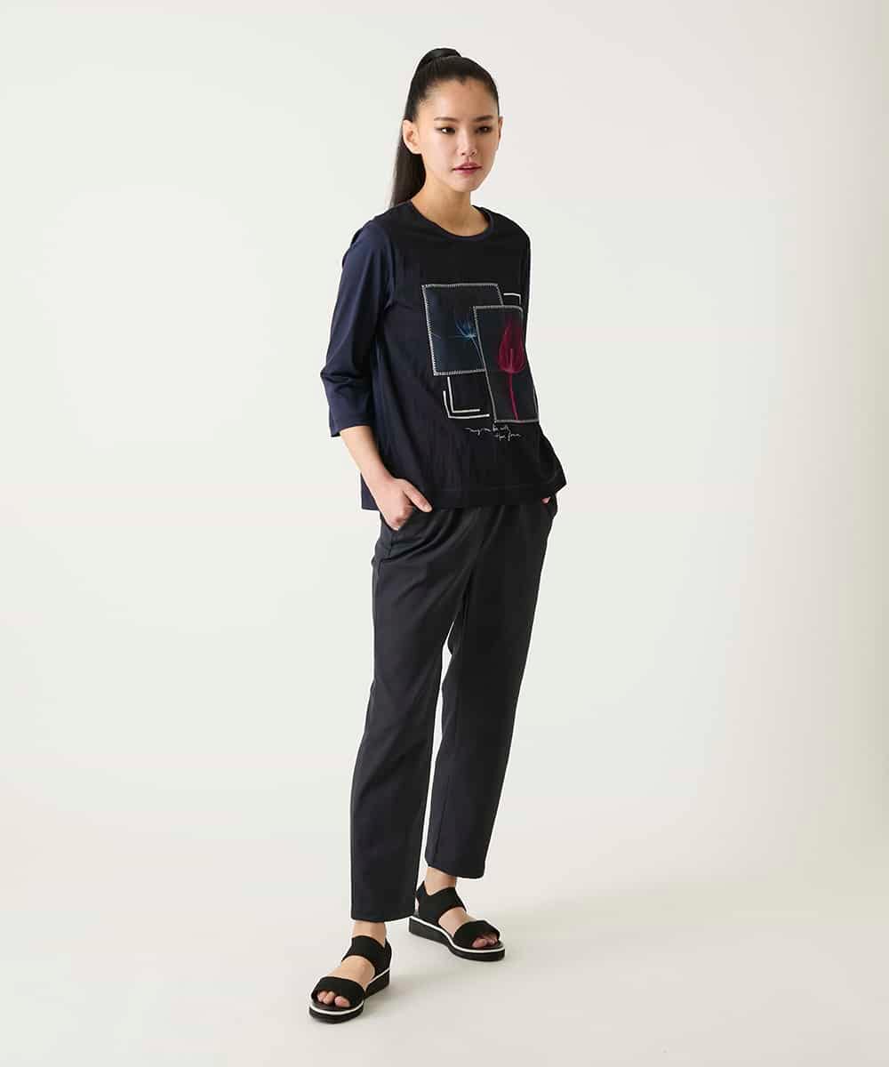 RBKFD38260 HIROKO BIS(ヒロコ ビス) 異素材ジョイントコラージュデザインカットソー /洗える イエロー