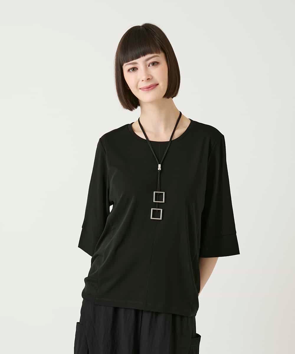 RBKGE01230 HIROKO BIS(ヒロコ ビス) 切り替えリブハーフスリーブカットソー /洗える ブラック