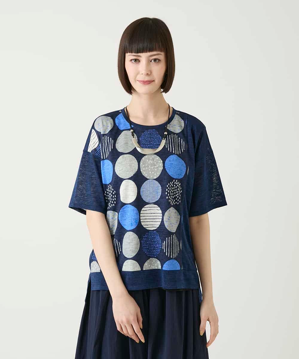 RBKGE35210 HIROKO BIS(ヒロコ ビス) カラフルパターンドットTシャツ /洗濯機で洗える ネイビー